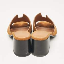 Pre Owned Hermes Brown Suede Helia Slide Sandals Size 37