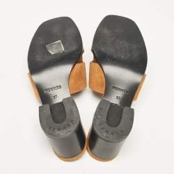 Pre Owned Hermes Brown Suede Helia Slide Sandals Size 37