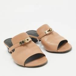 Hermes Tan Leather Candy Slide Sandals Size 38