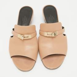 Hermes Tan Leather Candy Slide Sandals Size 38