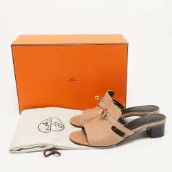 Hermes Tan Leather Candy Slide Sandals Size 38