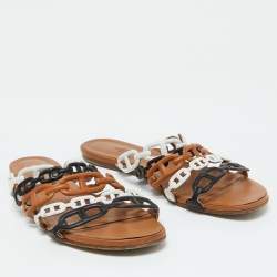 Pre Owned Hermes Multicolor Leather Thalassa Flat Sandals Size 39.5
