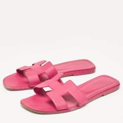 Hermes Pink Leather Oran Flat Sandals Size 40