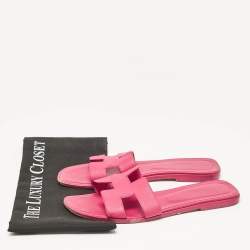 Hermes Pink Leather Oran Flat Sandals Size 40