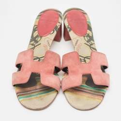 Hermes Pink Suede Oasis Slide Sandals Size 39