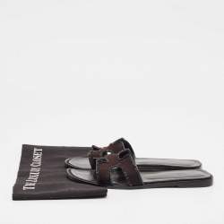 Pre Owned Hermes Black Suede Crystal Embellished Trim Oran Flat Slides Size 38