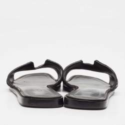 Pre Owned Hermes Black Suede Crystal Embellished Trim Oran Flat Slides Size 38