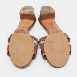Hermes Brown Leather Oasis Block Heel Slide Sandals Size 41