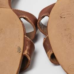 Hermes Brown Leather Oasis Block Heel Slide Sandals Size 41