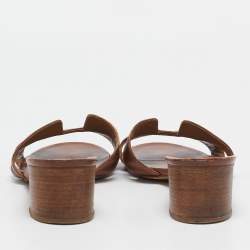 Hermes Brown Leather Oasis Block Heel Slide Sandals Size 41