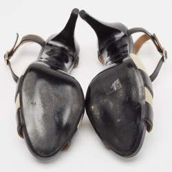 Hermes Black/Beige Canvas and Leather Premiere 70 Ankle Strap Sandals Size 39