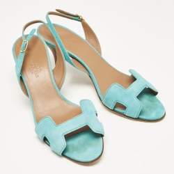 Pre Owned Hermes Turquoise Suede Night Slingback Sandals Size 38
