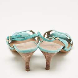 Pre Owned Hermes Turquoise Suede Night Slingback Sandals Size 38