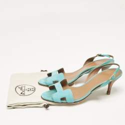 Pre Owned Hermes Turquoise Suede Night Slingback Sandals Size 38