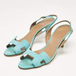 Pre Owned Hermes Turquoise Suede Night Slingback Sandals Size 38