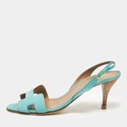 Pre Owned Hermes Turquoise Suede Night Slingback Sandals Size 38