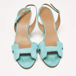 Pre Owned Hermes Turquoise Suede Night Slingback Sandals Size 38