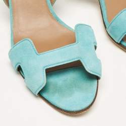 Pre Owned Hermes Turquoise Suede Night Slingback Sandals Size 38