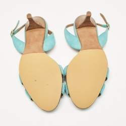 Pre Owned Hermes Turquoise Suede Night Slingback Sandals Size 38