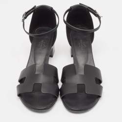 Pre Owned Hermes Black Leather Encens Sandals Size 39