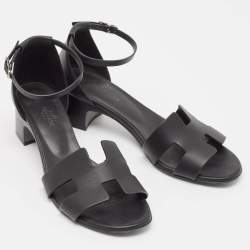 Pre Owned Hermes Black Leather Encens Sandals Size 39
