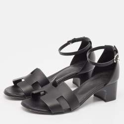 Pre Owned Hermes Black Leather Encens Sandals Size 39