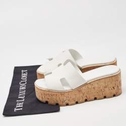 Pre Owned Hermes White Leather Eze Wedge Sandals Size 36