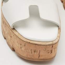 Pre Owned Hermes White Leather Eze Wedge Sandals Size 36