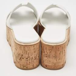 Pre Owned Hermes White Leather Eze Wedge Sandals Size 36