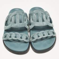 Pre Owned Hermes Grey Suede Extra Slides Size 39.5
