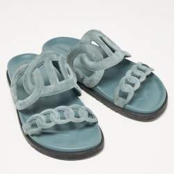 Pre Owned Hermes Grey Suede Extra Slides Size 39.5