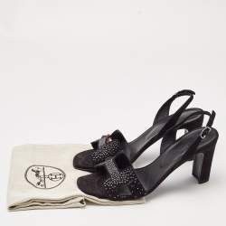 Hermes Black Embellished Suede Ella Sandals Size 38.5