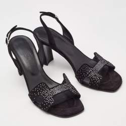 Hermes Black Embellished Suede Ella Sandals Size 38.5