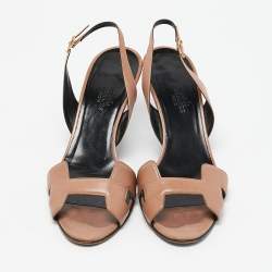 Pre Owned Hermes Light Brown Leather Night Slingback Sandals Size 38