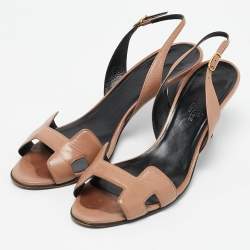 Pre Owned Hermes Light Brown Leather Night Slingback Sandals Size 38