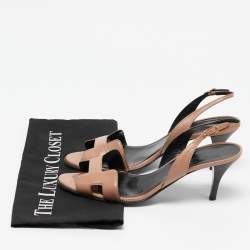 Pre Owned Hermes Light Brown Leather Night Slingback Sandals Size 38