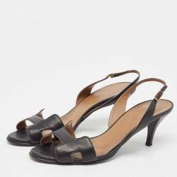 Pre Owned Hermes Black Leather Night Slingback Sandals Size 38