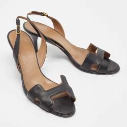 Pre Owned Hermes Black Leather Night Slingback Sandals Size 38