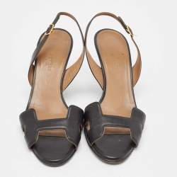 Pre Owned Hermes Black Leather Night Slingback Sandals Size 38