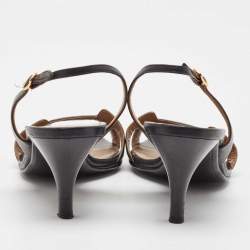 Pre Owned Hermes Black Leather Night Slingback Sandals Size 38