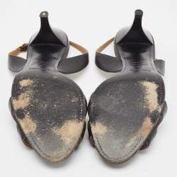 Pre Owned Hermes Black Leather Night Slingback Sandals Size 38