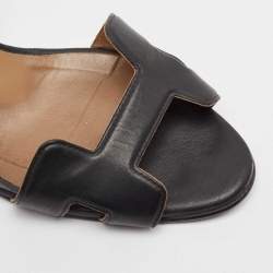 Pre Owned Hermes Black Leather Night Slingback Sandals Size 38