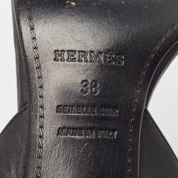 Pre Owned Hermes Black Leather Night Slingback Sandals Size 38