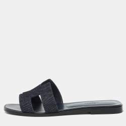 Pre Owned Hermes Navy Blue Denim Oran Flat Sandals Size 39