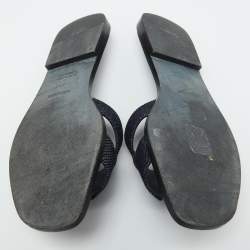 Pre Owned Hermes Navy Blue Denim Oran Flat Sandals Size 39