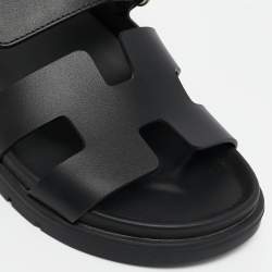 Hermes Black Leather Chypre Sandals Size 36.5