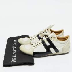 Hermes White/Black Leather and Suede Tie Break Sneakers Size 39