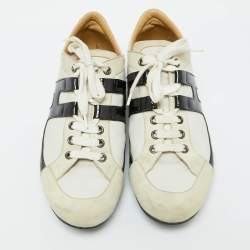 Hermes White/Black Leather and Suede Tie Break Sneakers Size 39