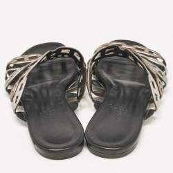 Hermes Metallic Leather Thalassa Flat Slides Size 36