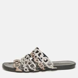 Hermes Metallic Leather Thalassa Flat Slides Size 36